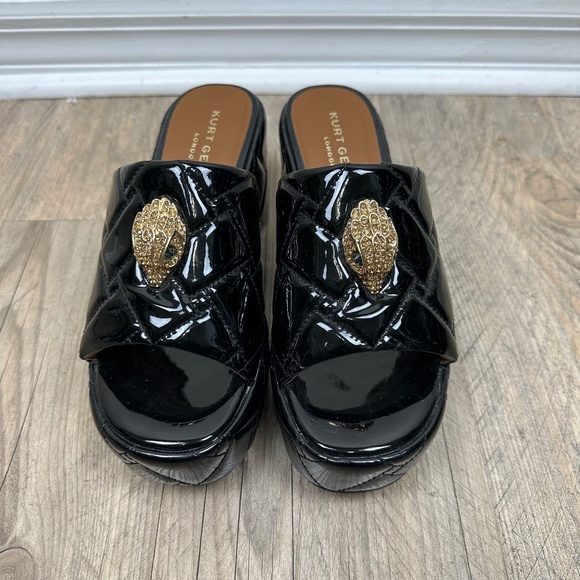 Kurt Geiger Shoes - Kurt Geiger Kensington Quilted Patent Leather Eagle Head Platform Sandals Mules